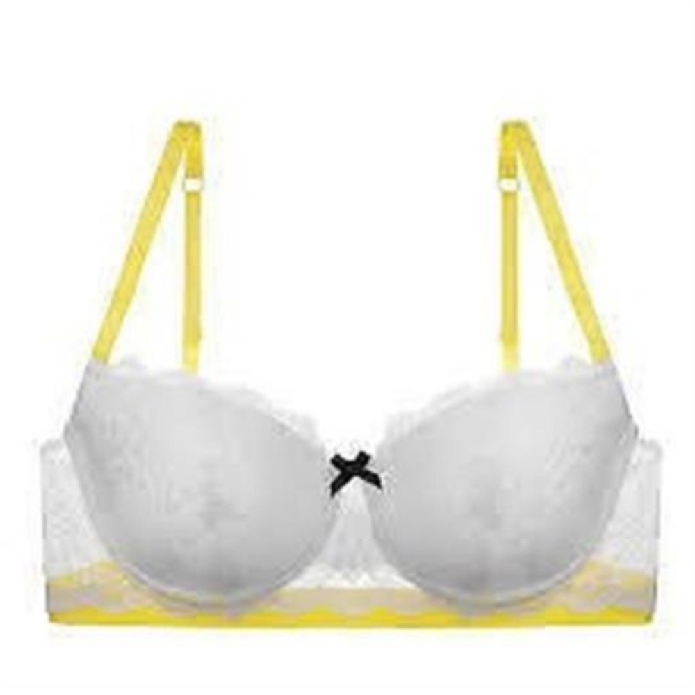 Heidi Klum Madeline Underwire Bra White Lace yellow blue bow Romantic coquette